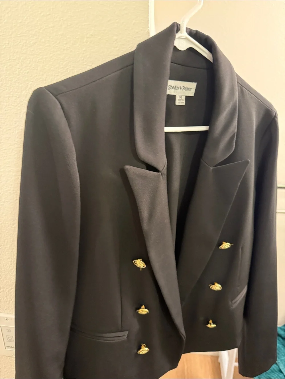 Shelby & Palmer Black Double-Breasted Blazer with Gold Buttons